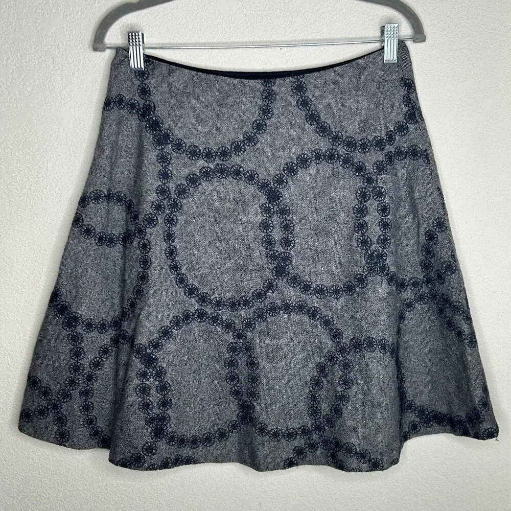 Boden Skirt Womens 6R Wool Blend Full A Line Embroidered Circles Classic